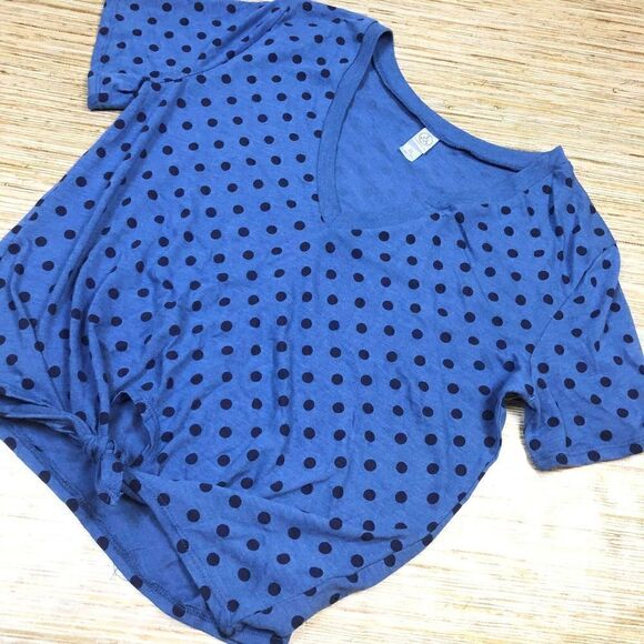 G-112 Alternative Womens V-neck tie front Top BLUE POLKA DOT sz XS nwot - Picture 1 of 1